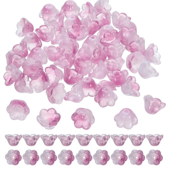 Uxcell 100 Pcs Glass Flower Beads for Jewelry Making, Glass Trumpet Flower Spacer Beads for DIY Necklace Earrings Bracelets Crafts Supplies, Purple