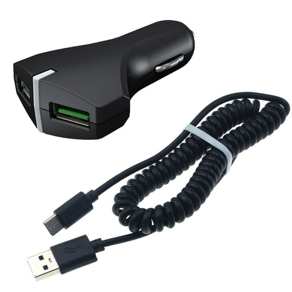 36W Fast Car Charger for Motorola Edge / Edge Plus (2022) Phones - 2-Port USB Coiled Cable Type-C Quick Charge DC Socket for Motorola Edge / Edge  (2022) Models