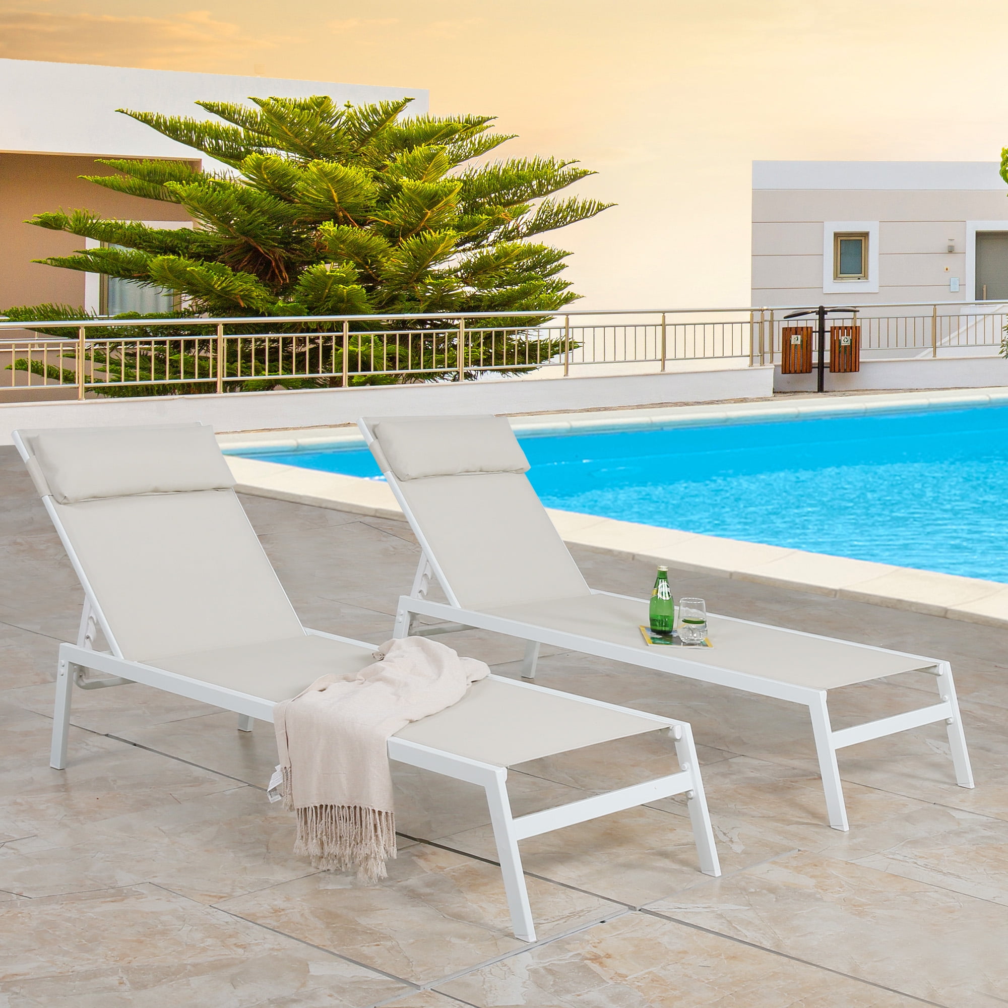 Ulax Furniture Outdoor Chaise Lounge Chairs Set of 2 All Weather Patio