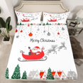 thumbnail image 2 of Homewish Merry Christmas Twin Sheet Sets,Cartoon Santa Claus Twin Fitted Sheet,Wild Xma Reindeer Flat Sheet For Girl,Luxury Bedroom Decor,3pcs, 2 of 7