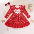 thumbnail image 2 of ZEHJUHAN Toddler Girls' Cute "LOVE" Embroidered Dress Round Neck Long Sleeve Ruffle Hem A-Line Princess Dress Red，12-18M, 2 of 11