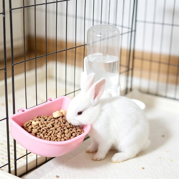 Hanging Automatic Water Feeder Food Bowl Set for Rabbits Cats Small Pet Cage Mount Drinking Eating No Spill Detachable Bowl Supplies