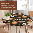 thumbnail image 3 of Brown Basketball Football Round Tablecloth 36-44 Inch Round Fitted Table Cloth with Elastic Edge, Checkered Ball Watercolor Waterproof Table Cover Protector for Outdoor Picnic Party Dining, 3 of 9