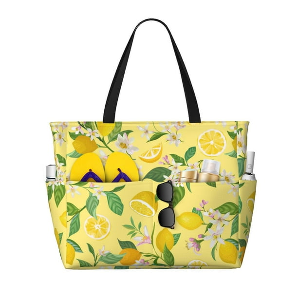 Fotbe Lemon Bolsa de Viaje para Playa - Resistente al Agua, Bolsa Tote de Gran Capacidad y Ligera con 7 Bolsillos para Mujeres y Hombres