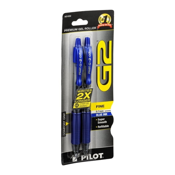 Pilot Corp. Of America 31032 G2 Gel Ink Pen, Retractable, Blue Ink, 0.7mm Fine, 2 per Pack