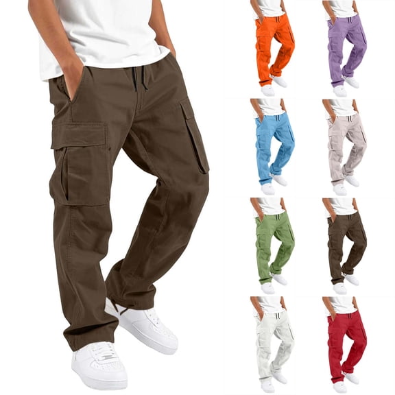 Fancifize Boys Cargo Pants, Elastic High Waist Straight Leg Sweatpants with Pocekts, Kids Fall Cotton Trouser