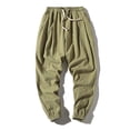 thumbnail image 2 of Huanglei Mens Drawstring Waist Pants ,Summer Men's Solid Color Large Size Loose Cotton Linen Nine Minute Pants Harlan Casual (Green ,Large), 2 of 5