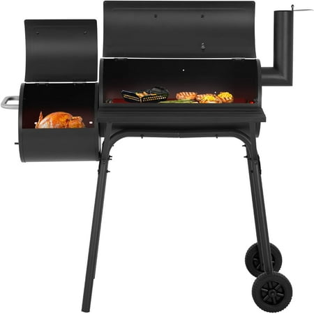 YRLLENSDAN 43 Inch Charcoal Grills with Smoker, BBQ Pit BBQ Grill Charcoal Outside Grill for 6-10 People, Offset Smoker, Braised Roast, Patio and Backyard Picnic Grill, Black