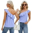 thumbnail image 4 of FLMEI Sleeveless Vest for Women's Summer Ruffled One Shoulder Vest Sleeveless Round Neck Solid Color Button Sleeveless Vest Tees Shirts S-XXL, 4 of 9