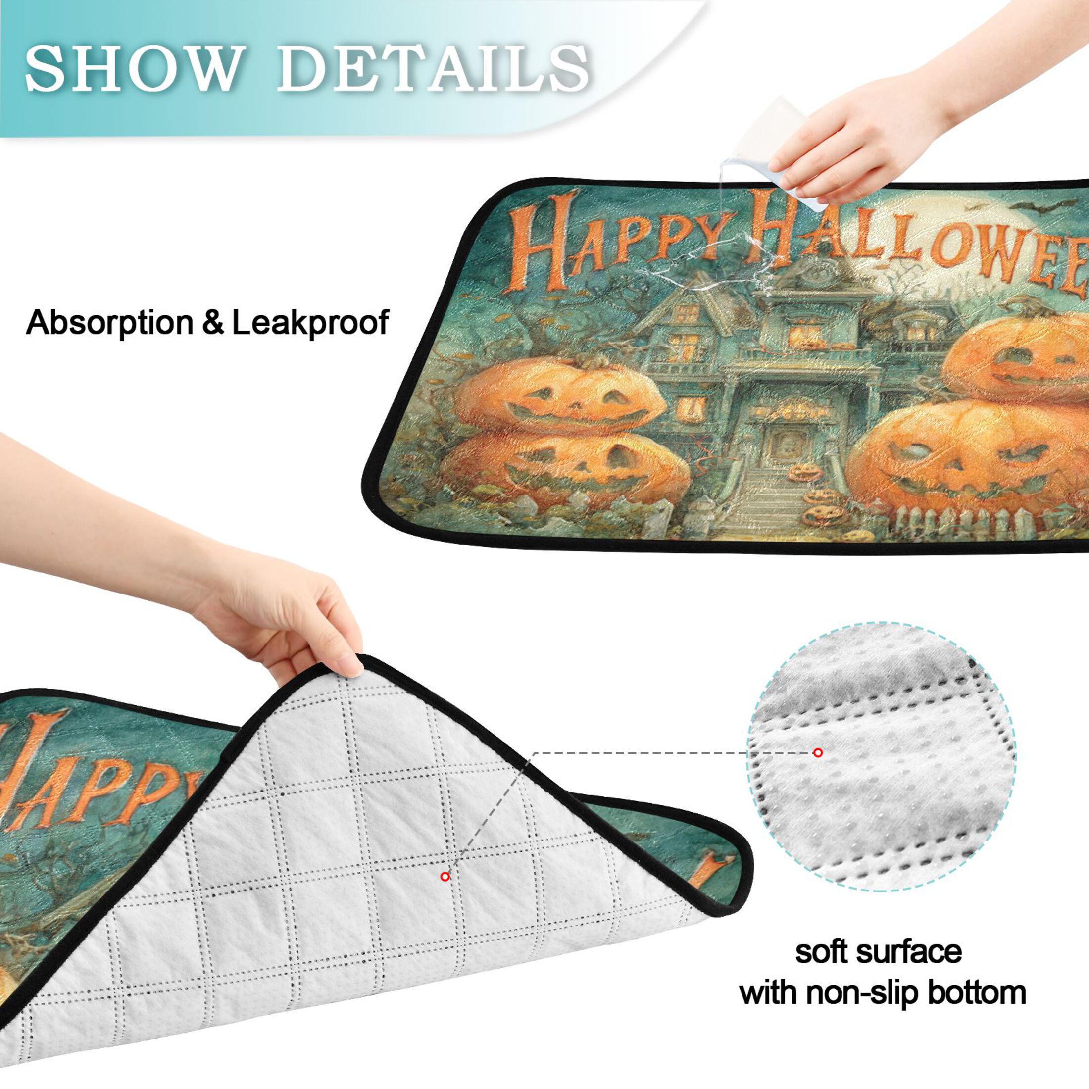 Qxltty Smiling Pumpkin Cat litter Pads Pet Set of 2 Diaper Mats Center Anti-leakage Layer Absorbent Soft and Comfortable