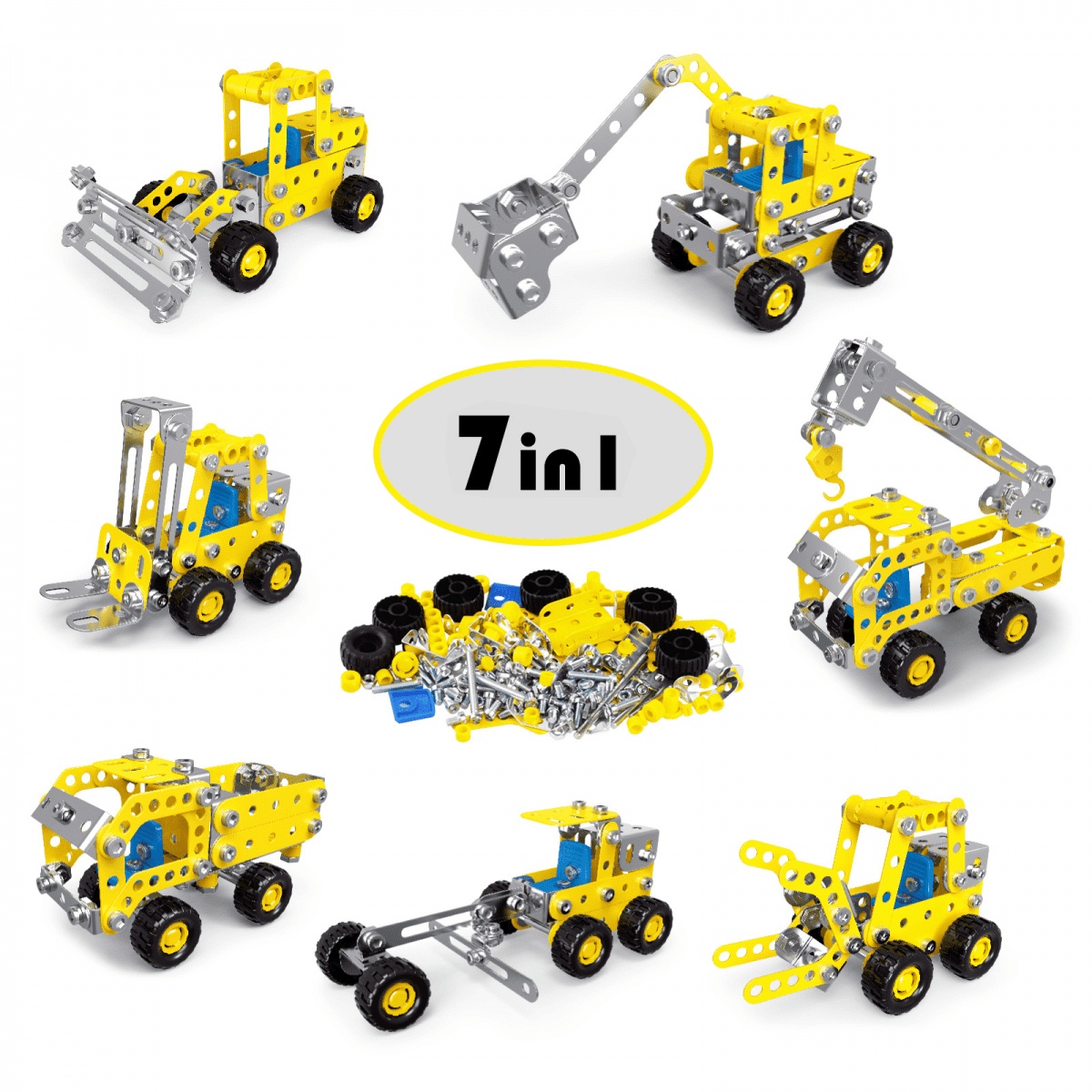 7 in 1 Construction Vehicle Building Set for Kids Age 8-12, Engineering Creative Toys with 180Pieces Building Blocks for Boys Birthday Gifts