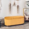thumbnail image 5 of Mustard Yellow Velvet and Wood Storage Bench Modern Design Style Entryway, 5 of 8