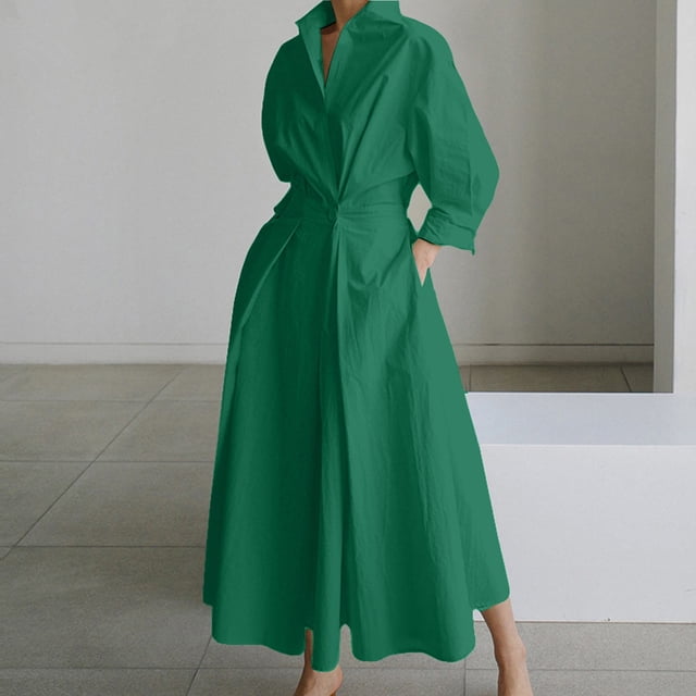 WILLBEST Robe d'Assemblage pour Femmes Mode Féminine Décontractée à Manches Longues Col en V avec Poche Robe Chemise