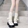 thumbnail image 4 of Jxzom White Leg Warmers with Bow and Fur Balls, Y2K Rib Knit Boot Socks, Harajuku Cutecore Leg Warmers for Women, 4 of 7