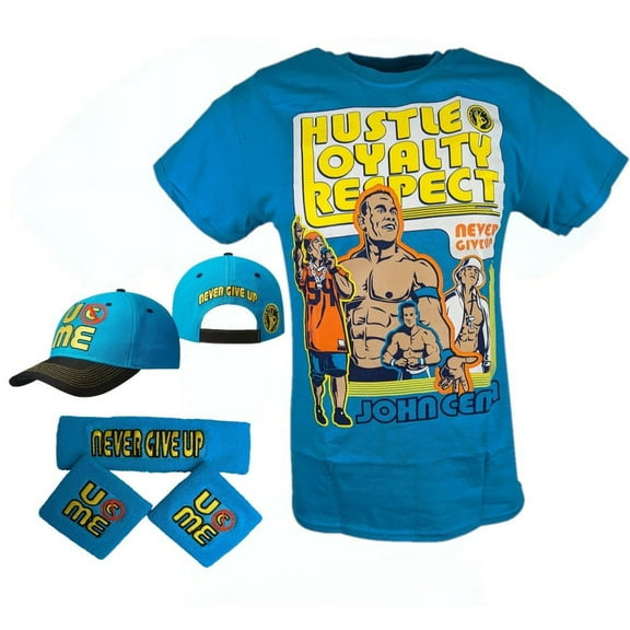John Cena Boys Blue Throwback Kids Costume T-shirt Hat Wristbands YXS