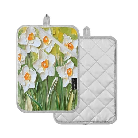 

2 Pcs Pot Holders Sets Oven Mitts Square potholders Oven Hot Pads Heat Resistant for Kitchen Cooking Baking 7 x9.8 Abstract Oil Painting Of Daffodils