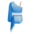 thumbnail image 4 of MSemis Kids Girls Lyrical Modern Dance Outfit Shiny Rhinestones Applique Crop Top with Shorts Light Blue 6, 4 of 5