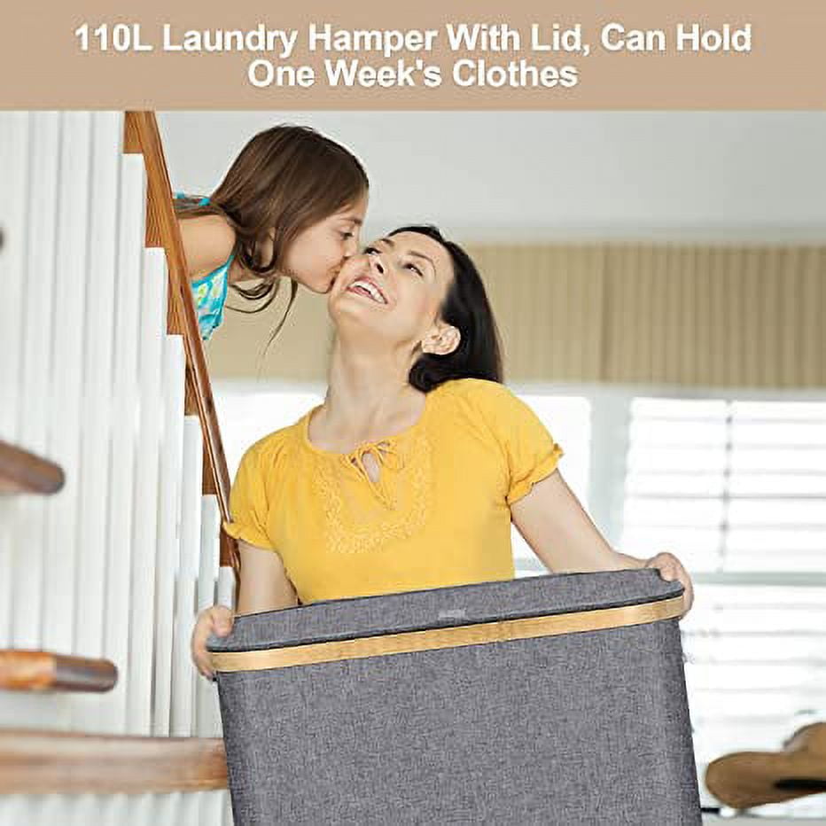 110L X-Large Foldable Laundry Basket with Bamboo Handles, Collapsible – ZNL  Home