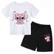 thumbnail image 3 of Conjunto de 2 camisetas y pantalones cortos de Disney Stitch para niños de 1 a 14 años, ropa informal de verano de manga corta con estampado de anime para niños, 3 of 5