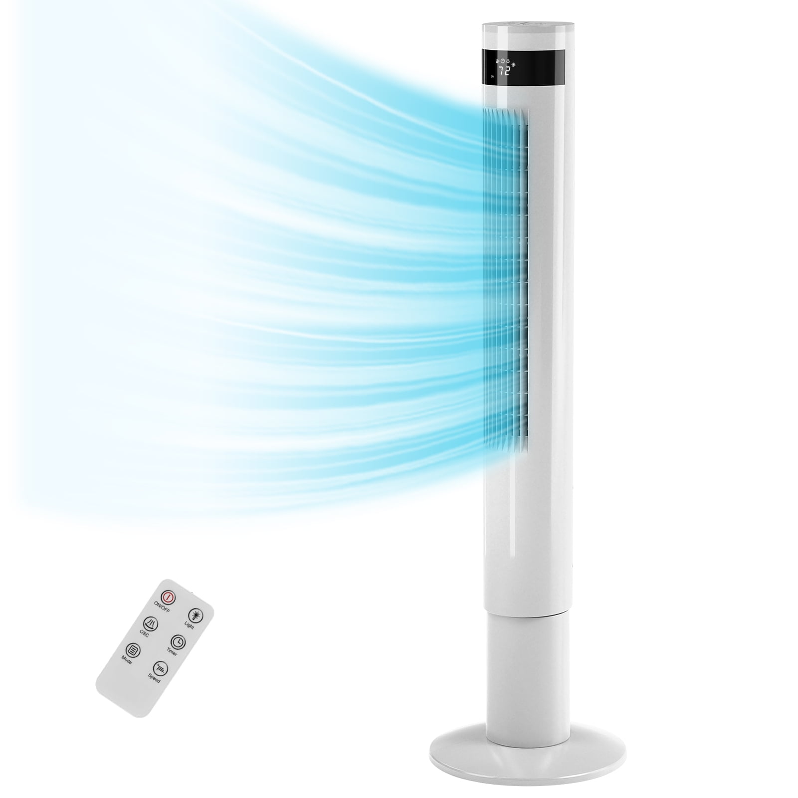 WAA 43-Inch Portable Floor Fan, 85°Oscillating, 12H Timer, Remote Control, Bladeless
