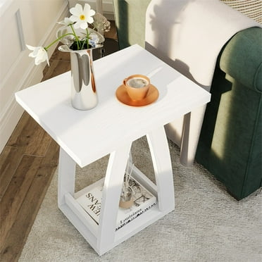 Modern White End Table with Shelf for Living Room & Bedroom - Versatile Side Table for Sofa or Bed - Stylish Nightstand & Couch Companion