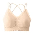 thumbnail image 5 of Feancey Women's Lace Bralette Criss Cross Back Wireless Bras Ruffle Hem Casual Lingerie Bra Comfy Breathable Camisole Bra for Date Night Beige Free Size, 5 of 7
