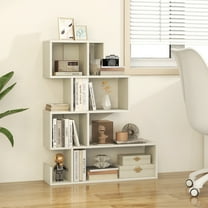 Giantex S-Shaped Bookshelf, Geometric Bookcase w/Open Shelves, Wood Standing Shelf, White
