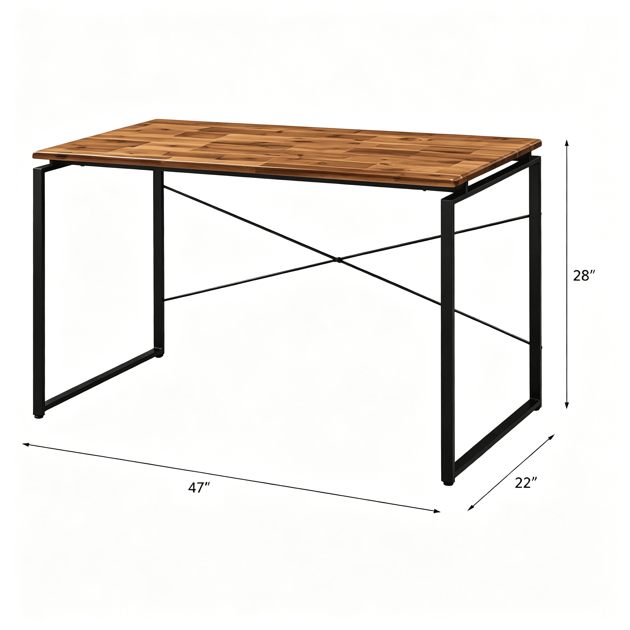 Astoutdoor Metal Frame Writing Desk, Oak and Black Finish, Home Office Laptop Table