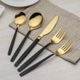 thumbnail image 3 of 20 Piece Titanium Black and Gold Plated Stainless Steel Flatware Set , Sliverware Cutlery Set Service for 4, Mirror Polished, 3 of 8