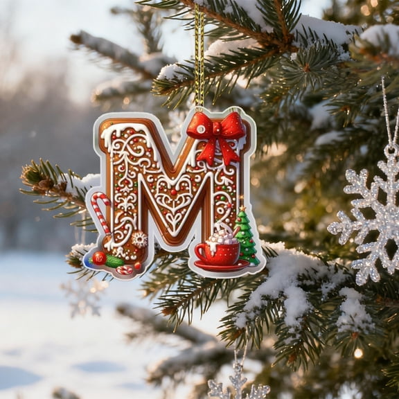 Christmas Letter Ornaments Acrylic Alphabet Initial Pendant Personalized Hanging Decorations with Santa Hat Elements DIY Custom Name Decor for Christmas Tree Home Office Window Holiday Display-M