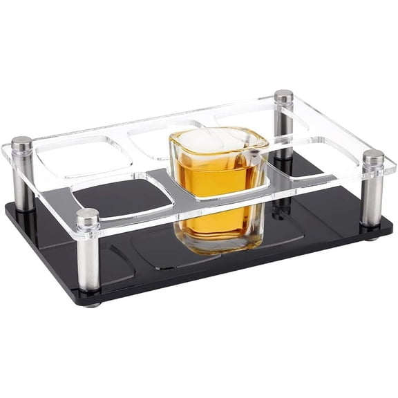 Acrylic Shot Glass Serving Set with 6pcs 1.89" Hole Square Base Shot Glasses Shot Glass Holder Tray Drinking Serving Display Storage for Restaurant Bar Whiskey Party Family Gathering