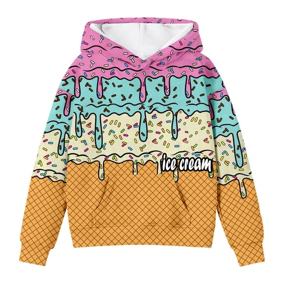 Girls Boys' Ice Cream Youth Hoodie Baseball Style Multicolour 3-4 Years