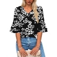 thumbnail image 6 of Fmbrln Womens Tops Summer Fashion Double Layered Short Sleeve V Neck T-Shirts Casual Loose Fit Floral Print Beach Vacation Blouses, 6 of 7