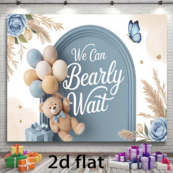 Bear Baby Shower Backdrop We Can Bearly Wait Photography Background for Boys Boho Blue Beige Floral Newborn Shower Birthday Party Decorations Banner Supplies Photo Booth Props