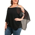 thumbnail image 3 of LilyLLL Plus Size Womens Chiffon Shawl Cold Shoulder Casual Party Blouse Tops, 3 of 4