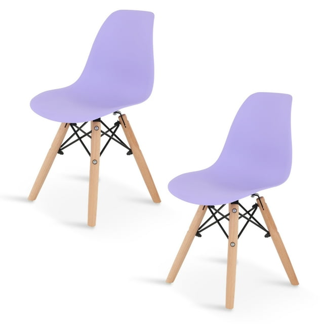 Sillas Infantiles para Niños con Asiento Ergonomico de Plastico y Estructura de Madera Diseño Tipo Eames - Sillas Preescolar Estilo Moderno con Soporte de Acero Set 2 Piezas