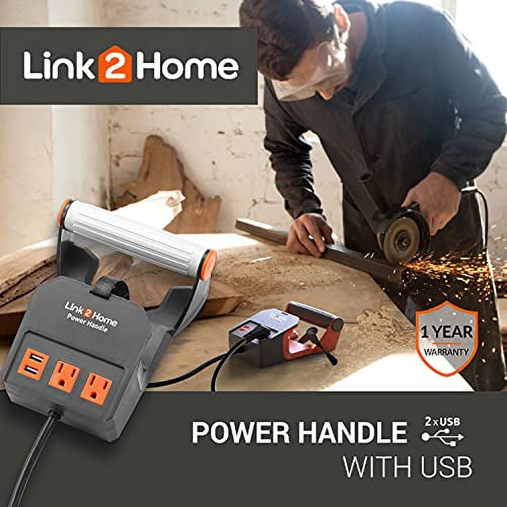 Link2Home Power Handle Extension Cord, 20 ft . 14AWG, 2 Outlets 15A