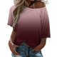 thumbnail image 1 of Gibobby Playera Termica Para Mujer Blusa holgada bohemia de verano para mujer, camiseta de talla grande con hombros descubiertos y degradado（Morado， XXXL), 1 of 5