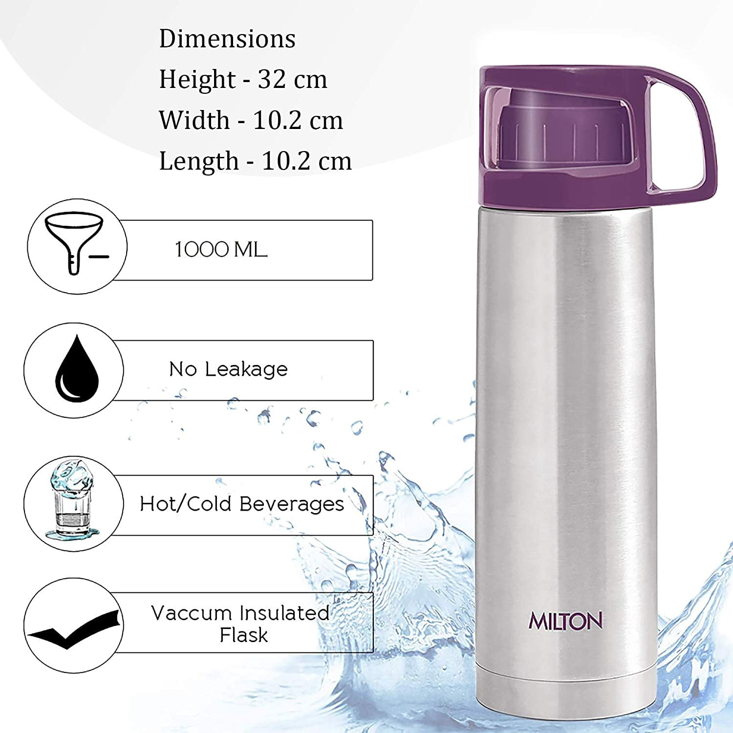 Stainless Steel Flask,keep Water Hot/cold for 24 Hours,temperature Maintain  Bottle,24 Hours Hot/ Cold Water Bottle,1000 Ml 33.81 OZ Silver 