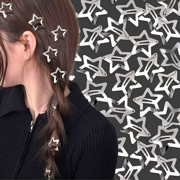 TRIANU 100 Pcs Metal Star Snap Hair Clips Sliver Hair Barrettes Non Slip Cute Hair Accessories for Women and Girls