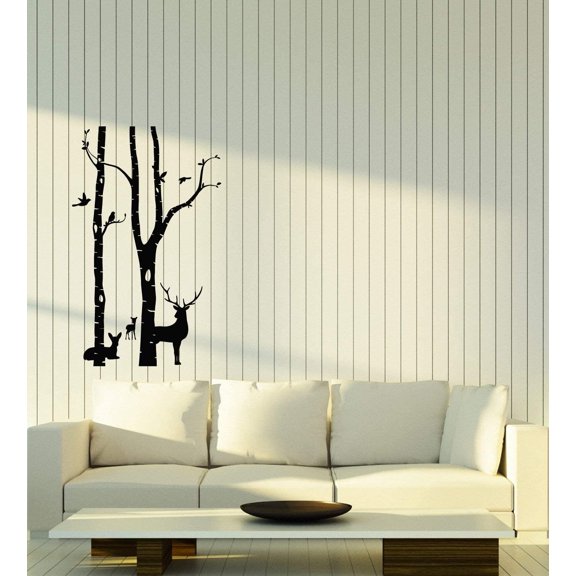 Vinyl Wall Decal Forest Animals Landscape Family Deer Nature fishing Stickers