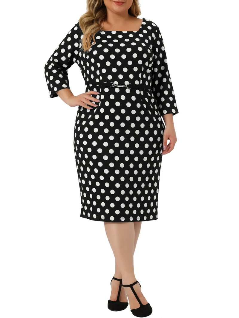 Unique Bargains Women's Plus Size Short Sleeve Polka Dots Bodycon Business  Pencil Dress 4X Black White - Walmart.com