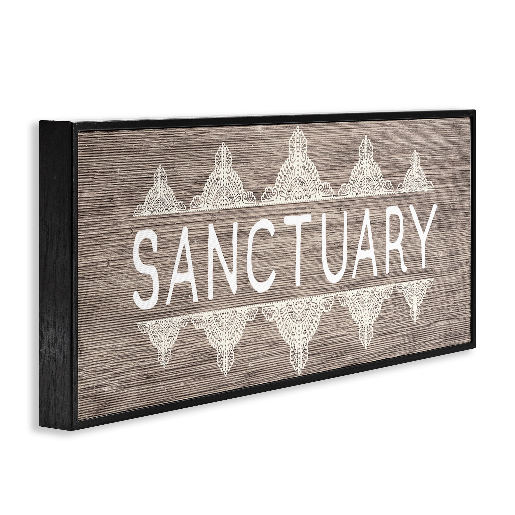Stupell Industries Sanctuary with Paisley Pattern Typography Painting Black Framed Art Print Wall Art, 30 x 13