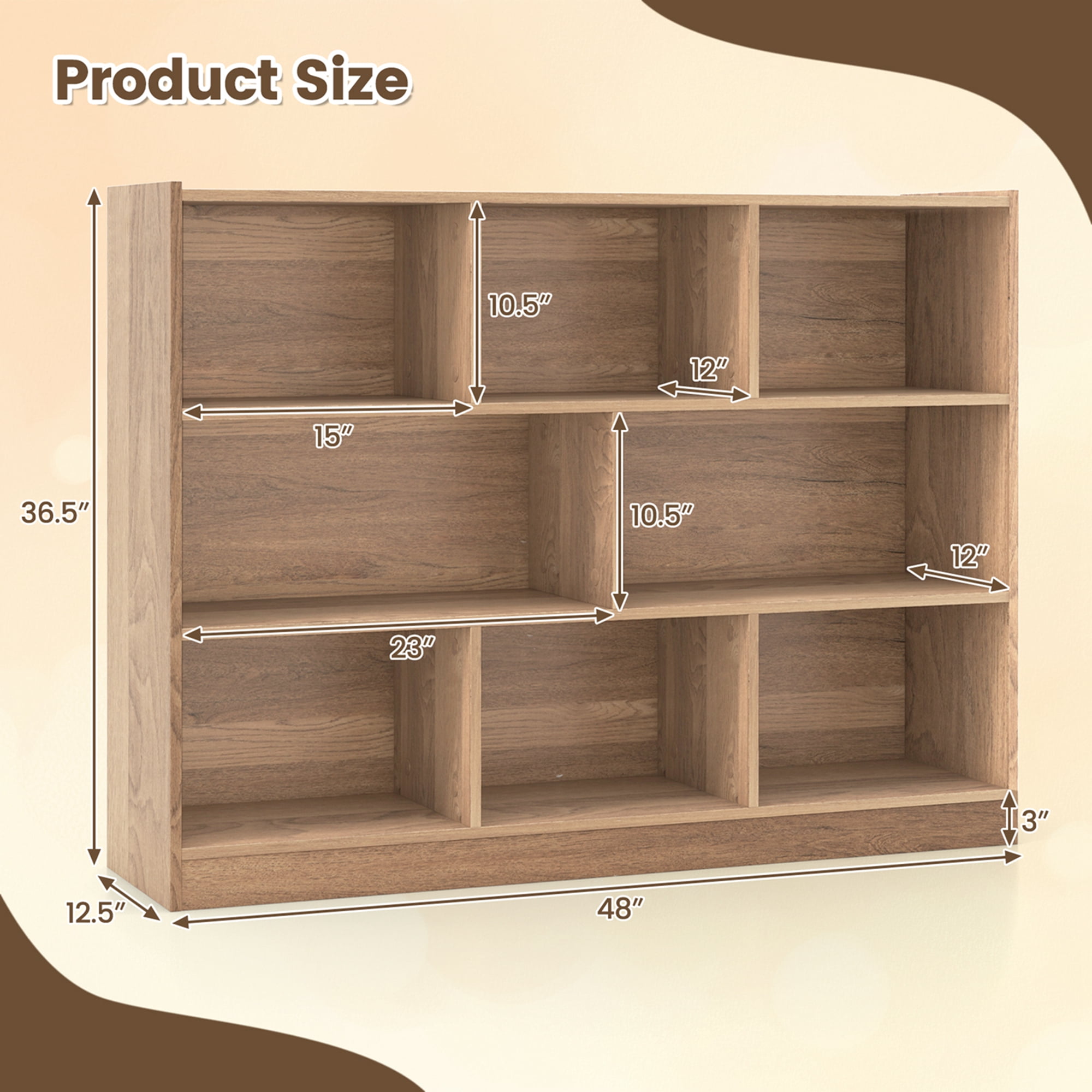 Costway 8 Cube 3-Tier Open Wooden Bookshelf Toy Storage Organizer with Anti-toppling Kits Natural