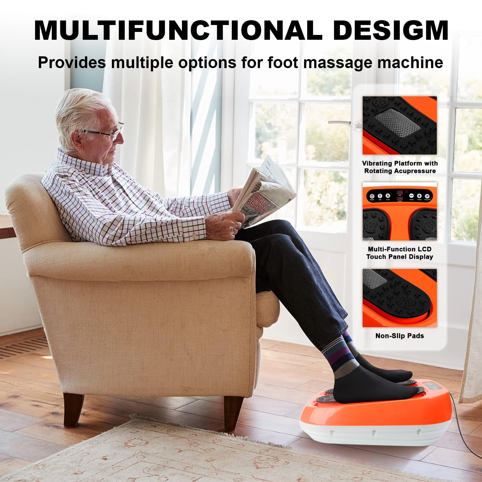 BEF Upgraded Electric Foot Massager Machine, 5 Auto Modes 20 Levels Speed, Remote Control, Deep Kneading Therapy by BEF, Orange