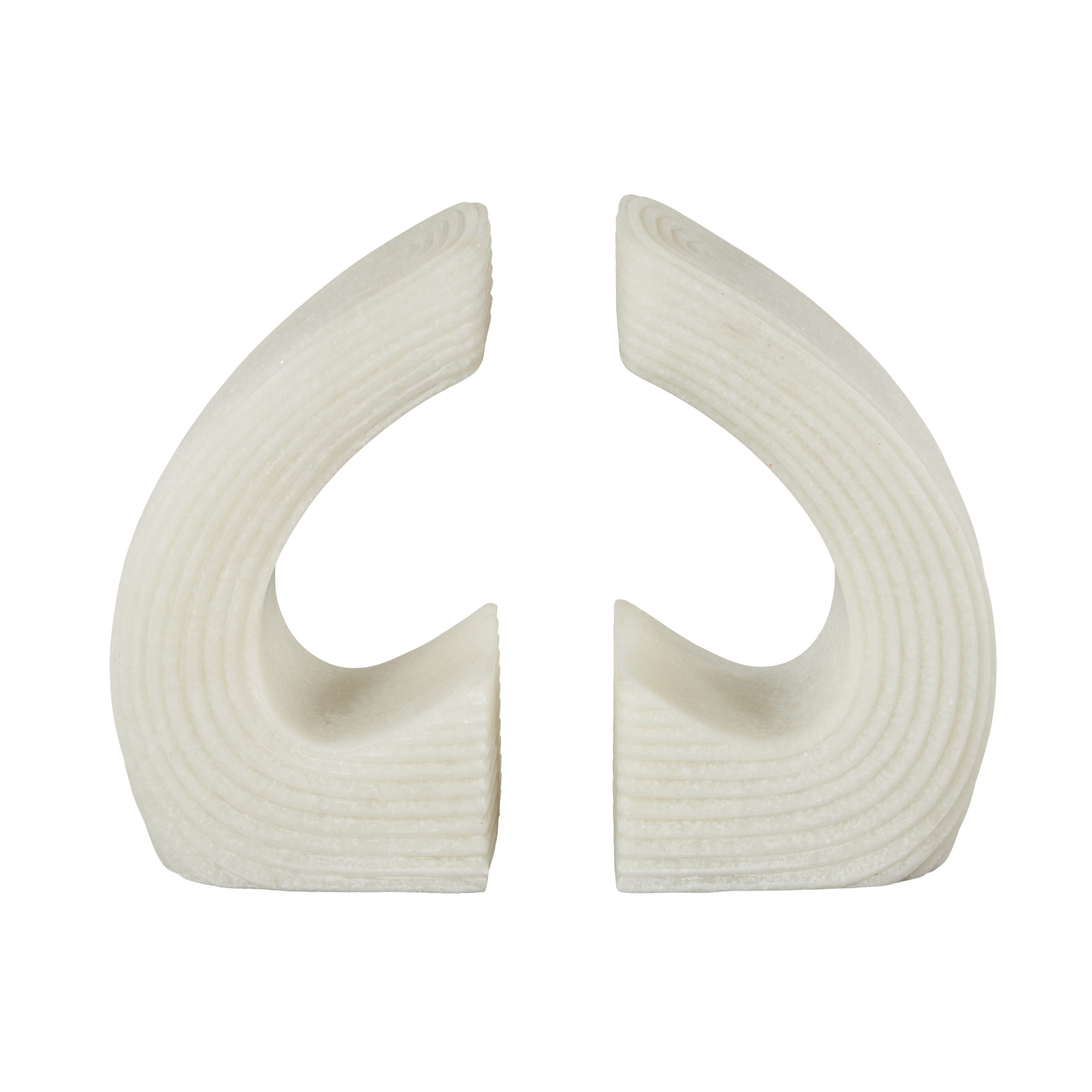 DecMode 4" Heart Inspired Geometric White Polystone Bookends with Shimmer Details (Set of 2)