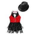 thumbnail image 3 of YEAHDOR Kids Girls Shiny Sequins Tassels Dance Leotard with Hat Jazz Hip Hop Dance Competition Costume A Red&Black 14, 3 of 5