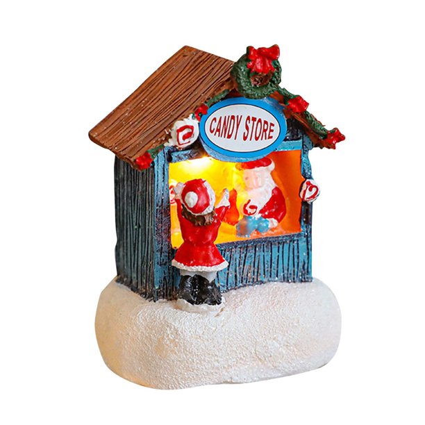 Choza Navideña De Resina Con Adornos Iluminados Decoraciones De Mesa Adornos Para El Árbol De Navidad Árbol De Navidad Pequeño