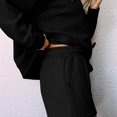 thumbnail image 3 of Pantalones Cortos Con Parte Superior Roscada Conjunto de pantalón de 2 piezas para mujer, cuello redondo, manga larga, color sólido, ajuste holgado, atuendo diario Ygjytge Negro L para Mujer, 3 of 7
