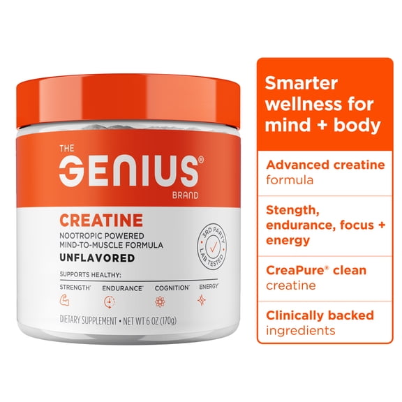 The Genius Brand Genius Creatine - Ultra pure Creatine Monohydrate plus Nootropics including Beta Alanine and Astragin for improved absorption, strength, and performance - Unflavored - 25 servings